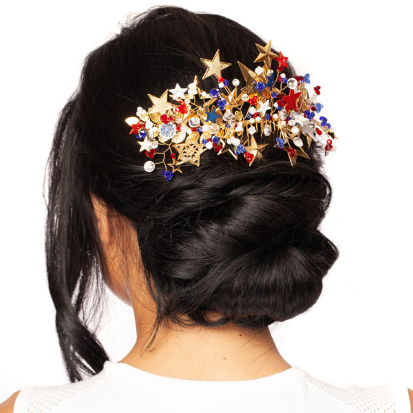 C031 July 4th Fireworks Comb headpiece hair accessory special occasion piece holiday celebration opulent statement patriotic red white blue