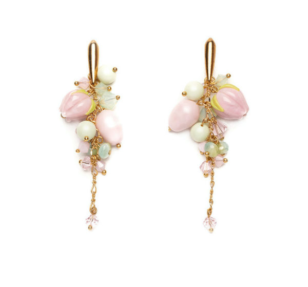 E346 - Lia Earrings rose pink glass handmade Swarovski pearls crystals pastel customizable bridesmaid pastels gift woman nature love special