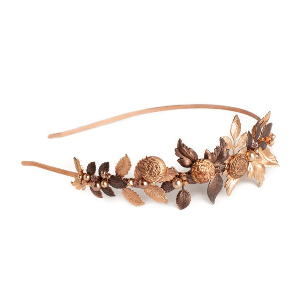 H006 - Rosey Fall Headband Copper Whimsical Rustic Vintage Coins Wedding Bridal Handmade Custom Nature Inspired Autumn Boho Beach Antique
