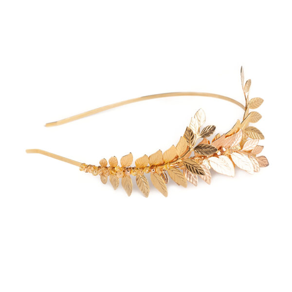 H016 - Golden Leaf Headband whimsical romantic gold wedding rose pink bridal forest leaves shinny classy elegant headpiece hair accessory