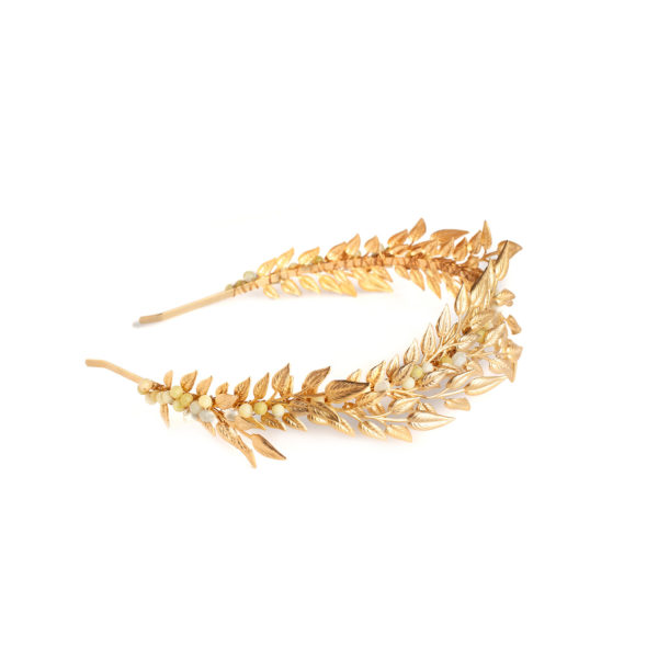 H017 - Soft Sunshine Headband leaf leaves crown delicate yellow customizable bridal wedding gift handmade nature mystique magical enchanting