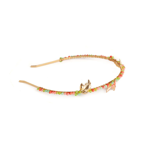 H029 Fun in the Sun Headband colorful multicolor happy gold leaf beads