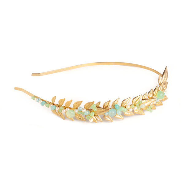 H047 - Opal Sea Headband Pastels blue green hair accessory headpiece Ocean Beach wedding something blue mermaid gold leaf leaves whimsical romantic gift