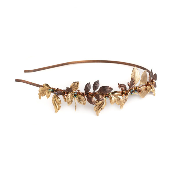 H062 - Autumn Whispers Headband antique gold copper leaf leaves headpiece vintage fall rustic hair accessory handmade metallic Czech beads
