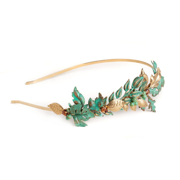 H076 - PATINA DROPS Headband green gold antique handcrafted droplets hair accessory headpiece handmade unique autumn bestseller crown nature