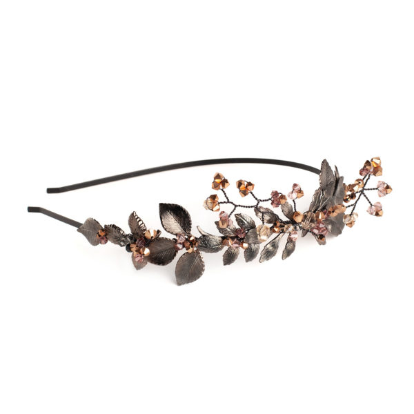 H092 - Opulent Aurora Headband Black Headpiece Handmade Vintage Rose Rustic Blush Gold Silk Gun Metal Hair Accessories Leaf Leaves