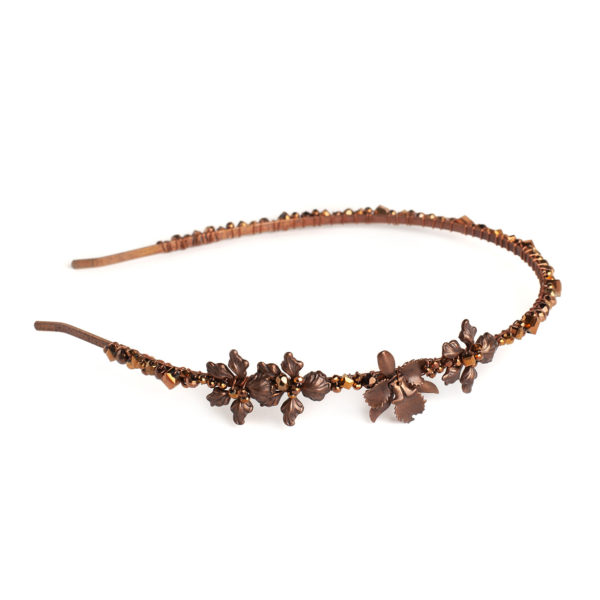H105 - Bronze Bloom Headband Brown Copper Floral Crown Headpiece Tiara Comb Hair Accessory handmade Swarovski Czech crystals gift for her