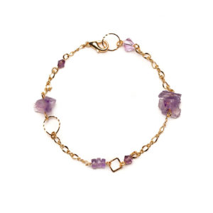 L026 Amethyst Mist Bracelet jewelry raw gems purple peridot green gold leaves enchanting powerful mystical majestic handmade whimsical violet genuine