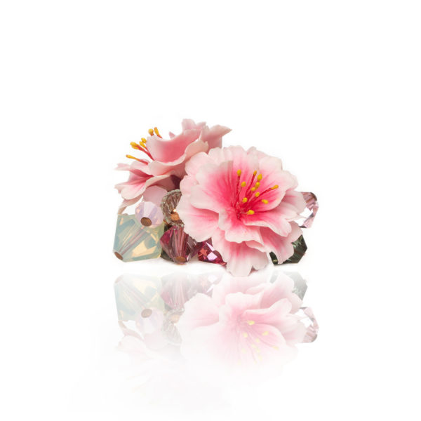 R001 - Sakura Ring apple cherry blossom pink ombre graduate colors bouquet gift for her floral ring swarovski