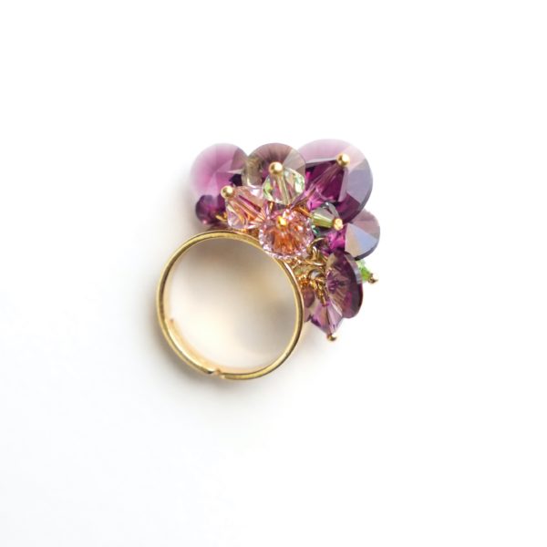 R004 Amethyst Ring swarovski rivoli crystals peridot purple lavish statement ring mystical intense sparkle gift for her handmade custom luck