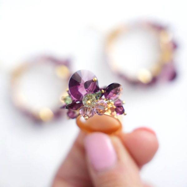 R004 Amethyst Ring swarovski rivoli crystals peridot purple lavish statement ring mystical intense sparkle gift for her handmade custom luck