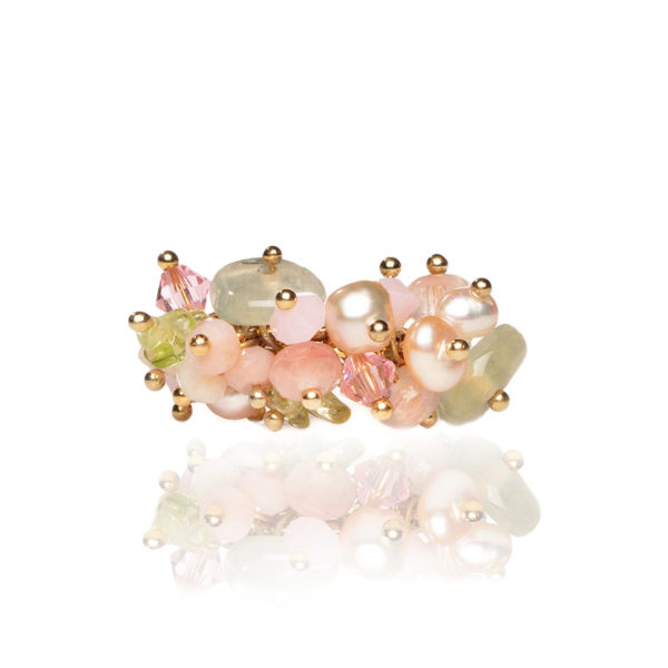 R026 - Mermaid's Ring ocean beach coastel wedding bridal freshwater pearl prehnite quartz pink green tourmaline unique handmade sustainable