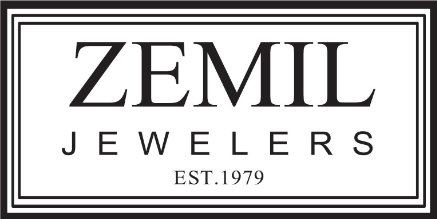 Logo of "Zemil Jewelers" with "Est. 1979" written beneath, all enclosed within a rectangular bordered frame.