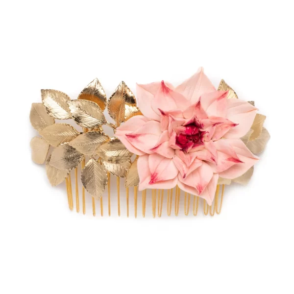 C015 - Lovely Bloom Comb flower cold porcelain rose romantic pink large spring wedding vintage bride Swarovski handmade sustainable