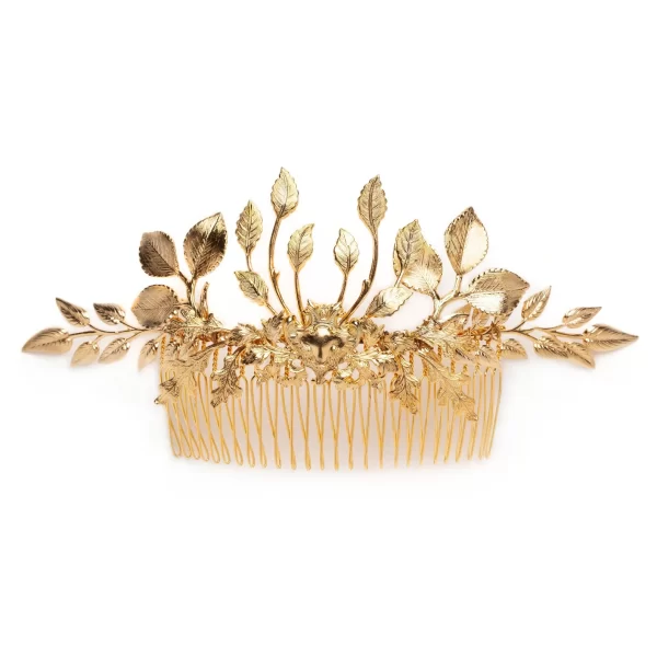 C051 - Golden Heritage Comb gold leaves nature handmade ornate crested lux regal Lavlii autumn bridal floral leaf headpiece heraldic wedding New Orleans