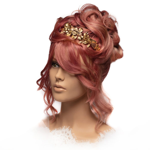 H030 - Enchanting Cascade Headband whimsical romantic gold wedding rose pink bridal forest leaves classy elegant headpiece hair accessory