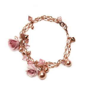 L002 - Dusty Rose Bracelet clay rose buds in vintage pink ombre Swarovski crystals rose gold chain whimsical romantic enchanting gift