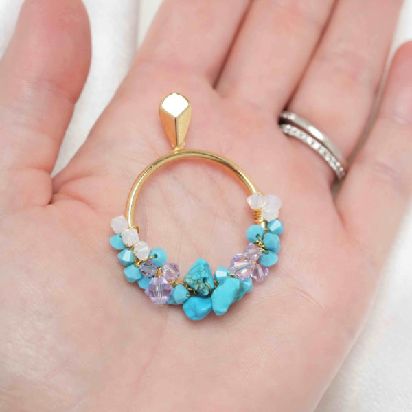 E600 - Turquoise Loops Earrings blue ocean violet Swarovski white opal crystals aqua beach gold handmade bridal something blue bridesmaid