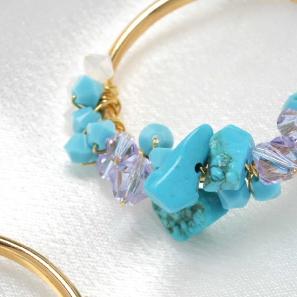 E600 - Turquoise Loops Earrings blue ocean violet Swarovski white opal crystals aqua beach gold handmade bridal something blue bridesmaid