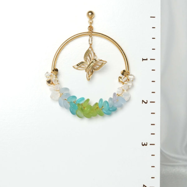 E605 - Spring Butterfly Loop Earrings blue green azur lentils hoop Swarovski crystals nature gold handmade bridal bridesmaid boho statement summer spring happy frosted pastel colors