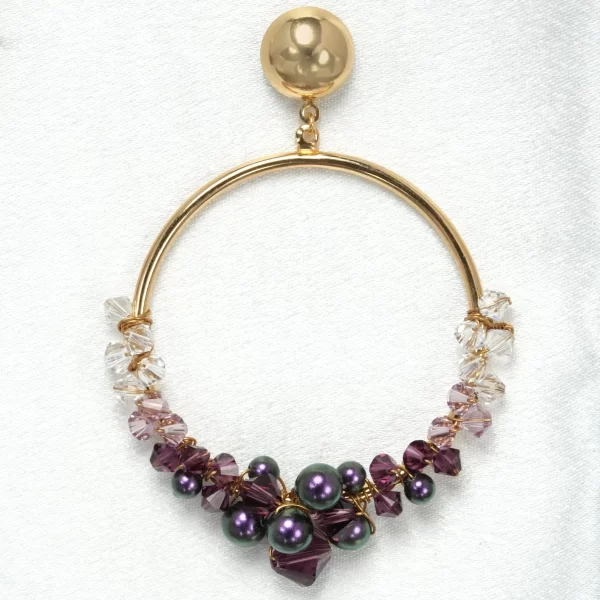 E602 - Purple Luster Loop Earrings amethyst pearls hoops Swarovski crystals gold handmade enchanting bestseller mystic lilac large statement