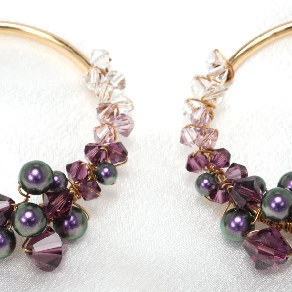 E602 - Purple Luster Loop Earrings amethyst pearls hoops Swarovski crystals gold handmade enchanting bestseller mystic lilac large statement