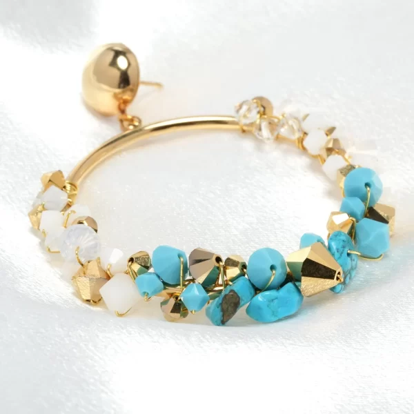 E610 - Turquoise Oasis Loop Earrings blue ocean hoop Swarovski white opal crystals aqua beach gold handmade bridal something blue bridesmaid