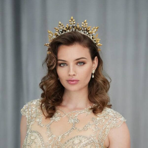Celestial Gold Headband Crown • Sirens Netflix as seen on TV crystal headpiece • Sun Swarovski wedding tiara • Royal leaf halo • Boho bridal