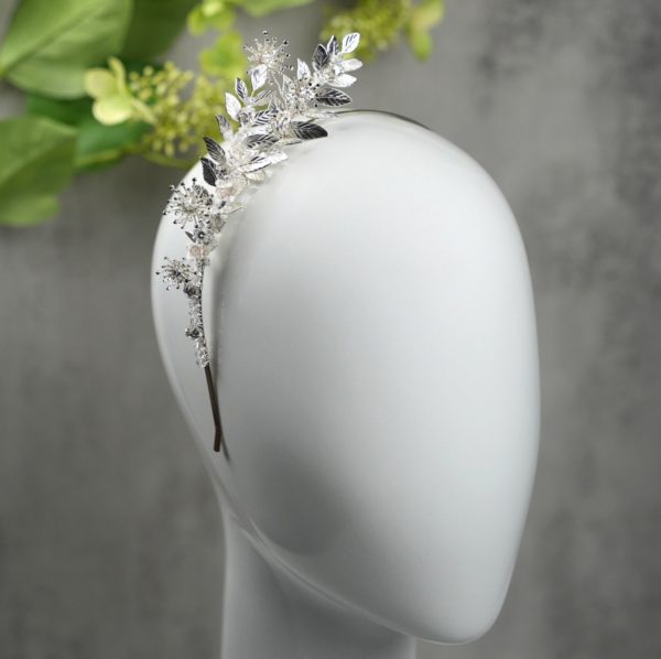 H426 - Breezy Shimmer Headband silver sterling Swarovski sparkling royal tiara crown leaf headpiece statement hair accessory handmade flower