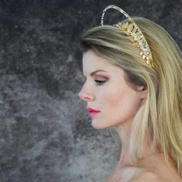 H430 - Grecian Halo Headband bridal hair accessories tiara headpiece leaves swarovski crystals wedding handmade custom statement nature gold