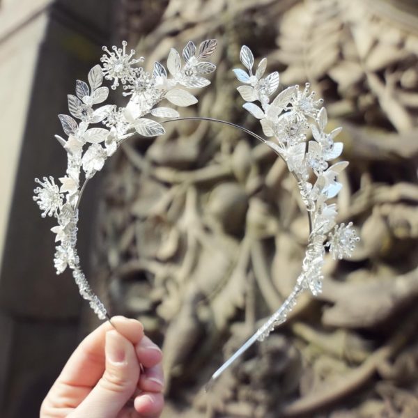 H425 - Shimmering Breeze Headband silver sterling Swarovski sparkling royal tiara crown headpiece statement hair accessory handmade flower