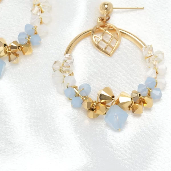 E614 - Horizon Loop Earrings opal blue hoop Swarovski crystals sky gold handmade bridal bridesmaid boho statement something blue sparkling