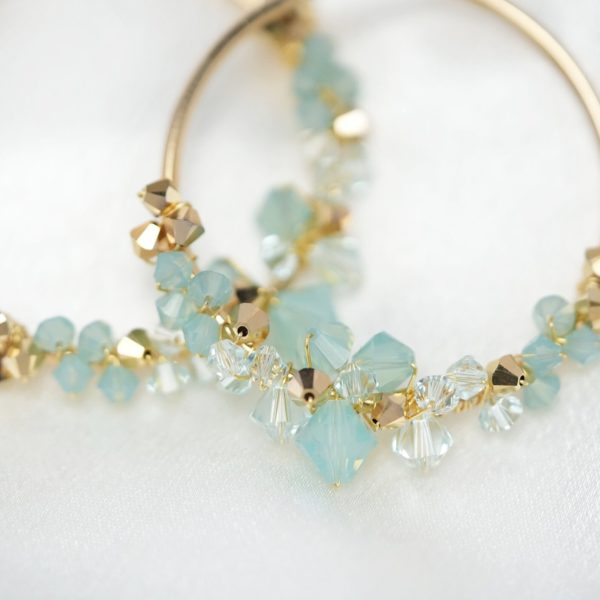 E621 - Oceanic Loop Earrings blue ocean beach Swarovski pacific opal crystals waves gold handmade hoops boho statement lively chic beautiful