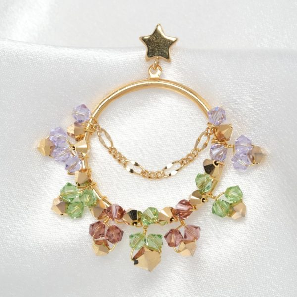 E622 - Joyful Loop Earrings purple green lavender Swarovski crystals happy rainbow gold handmade statement hoops customizable dazzling chain