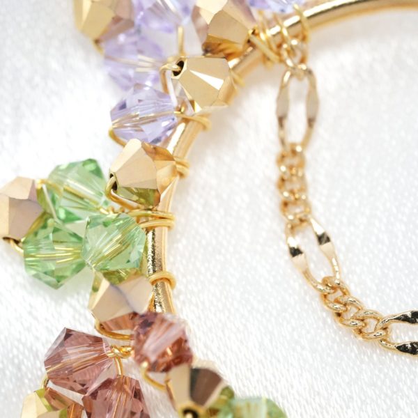 E622 - Joyful Loop Earrings purple green lavender Swarovski crystals happy rainbow gold handmade statement hoops customizable dazzling chain tampa venice naples