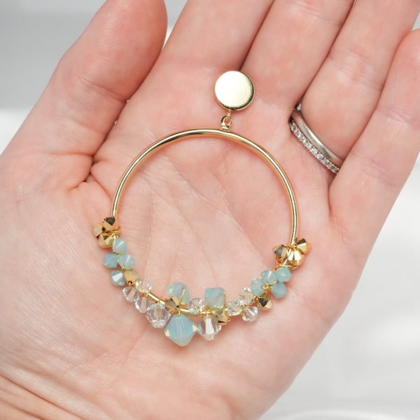 E621 - Oceanic Loop Earrings blue ocean beach Swarovski pacific opal crystals waves gold handmade hoops boho statement lively chic beautiful