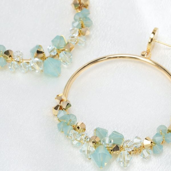 E621 - Oceanic Loop Earrings blue ocean beach Swarovski pacific opal crystals waves gold handmade hoops boho statement lively chic beautiful