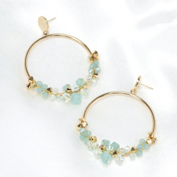 E621 - Oceanic Loop Earrings blue ocean beach Swarovski pacific opal crystals waves gold handmade hoops boho statement lively chic beautiful