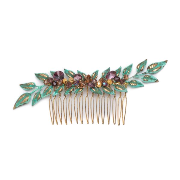 C080 - Verdant Amethyst Comb green patina headpiece amethyst ocean rustic vintage handmade gold bohemian Lavlii hair accessory cottage vibe