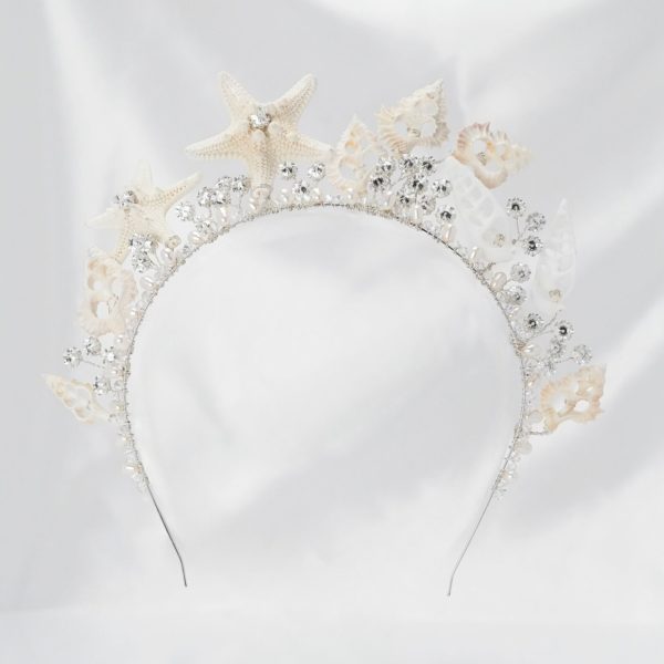 H685- Serene Seas Crown seashells beach wedding bridal white headpiece handmade statement headband swarovski crystals romantic enchanting