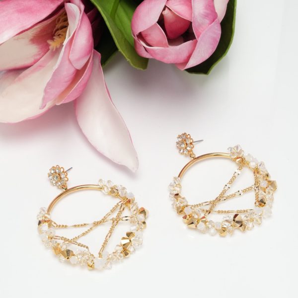 E625 - Glistening Loop Earrings dazzling crystals dazzling hoops Swarovski bridal gold handmade enchanting mystic chain large statement aura