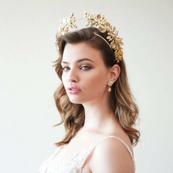 H427 - Ethereal Grace Headband gold leaves large crown hair accessories headpiece headdress bridal wedding tiara regal royal enchanting leaf sarasota Tampa
