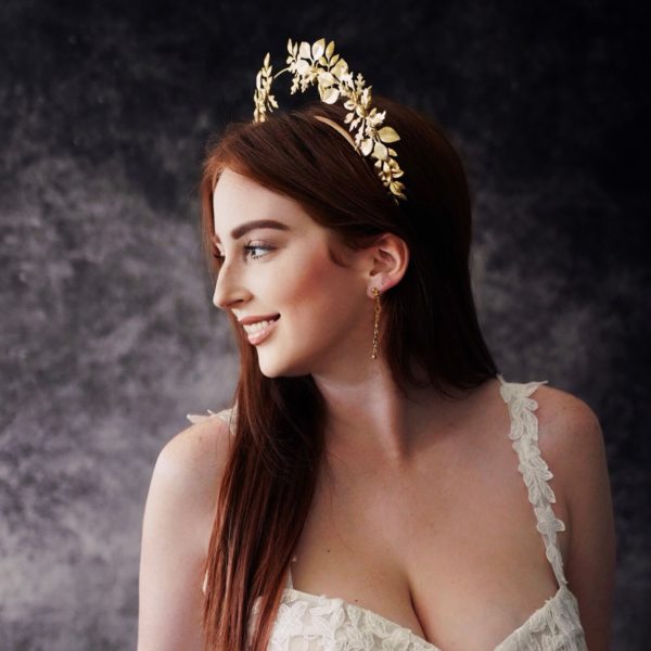 H427 - Ethereal Grace Headband gold leaves large crown hair accessories headpiece headdress bridal wedding tiara regal royal enchanting leaf