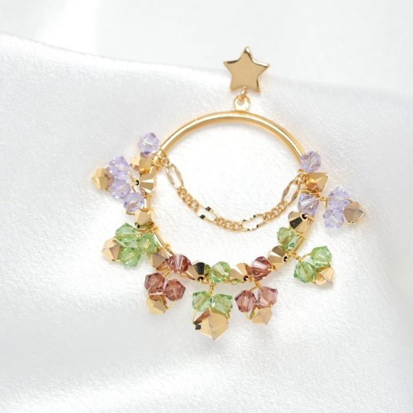 E622 - Joyful Loop Earrings purple green lavender Swarovski crystals happy rainbow gold handmade statement hoops customizable dazzling chain